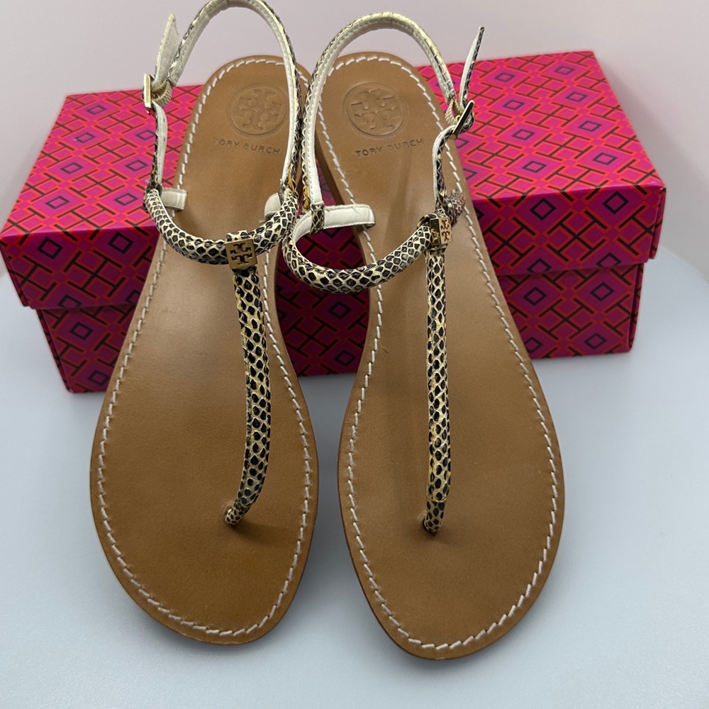 Tory Burch Black and Tan Sandals size 11